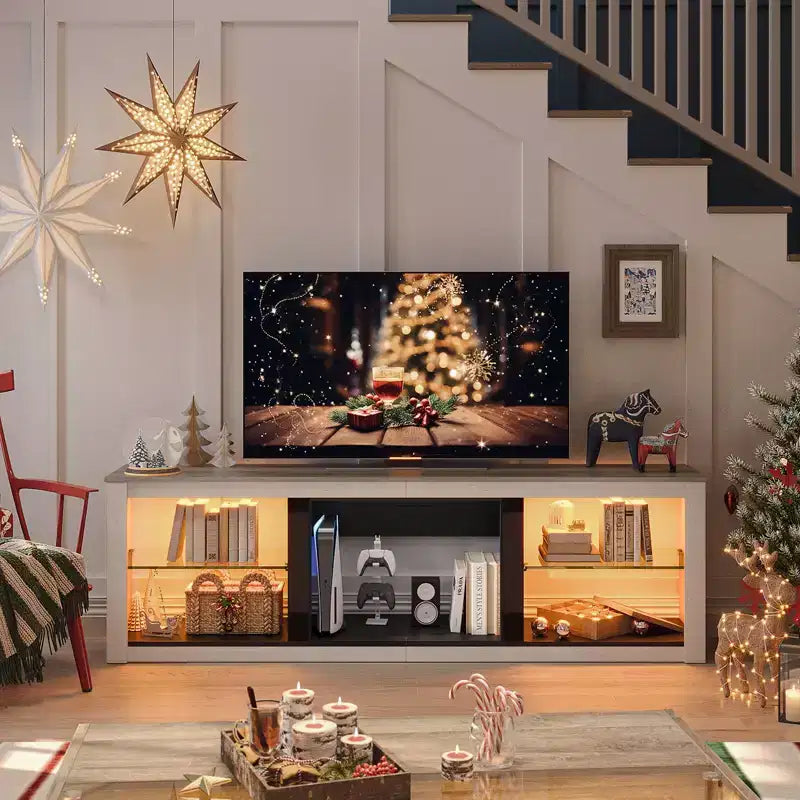 Mobile TV Bestier 71, mobile porta TV moderno per televisori fino a 75 pollici con luce LED, tavolo consolle TV con ripiani portaoggetti per soggiorno