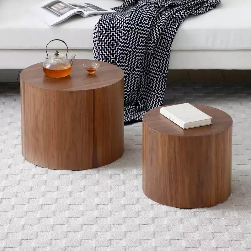 Set di 2 tavolini rotondi da caffè/tavolini d'appoggio/tavolini da salotto/tavolini da esposizione/tavolini laterali/tavolini centrali, noce -ModernLuxe