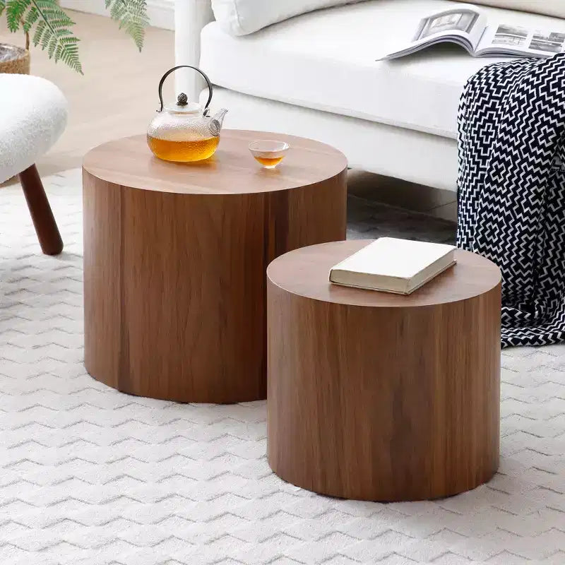 Set di 2 tavolini rotondi da caffè/tavolini d'appoggio/tavolini da salotto/tavolini da esposizione/tavolini laterali/tavolini centrali, noce -ModernLuxe