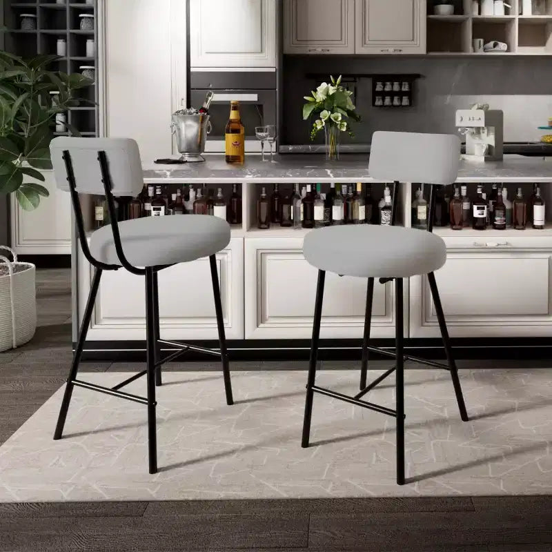Set di 4 Sgabelli da Bar Alti, Sgabelli da Bancone Imbottiti con Sedile Rotondo, Moderni Sgabelli da Bar con Schienale e Poggiapiedi in Metallo