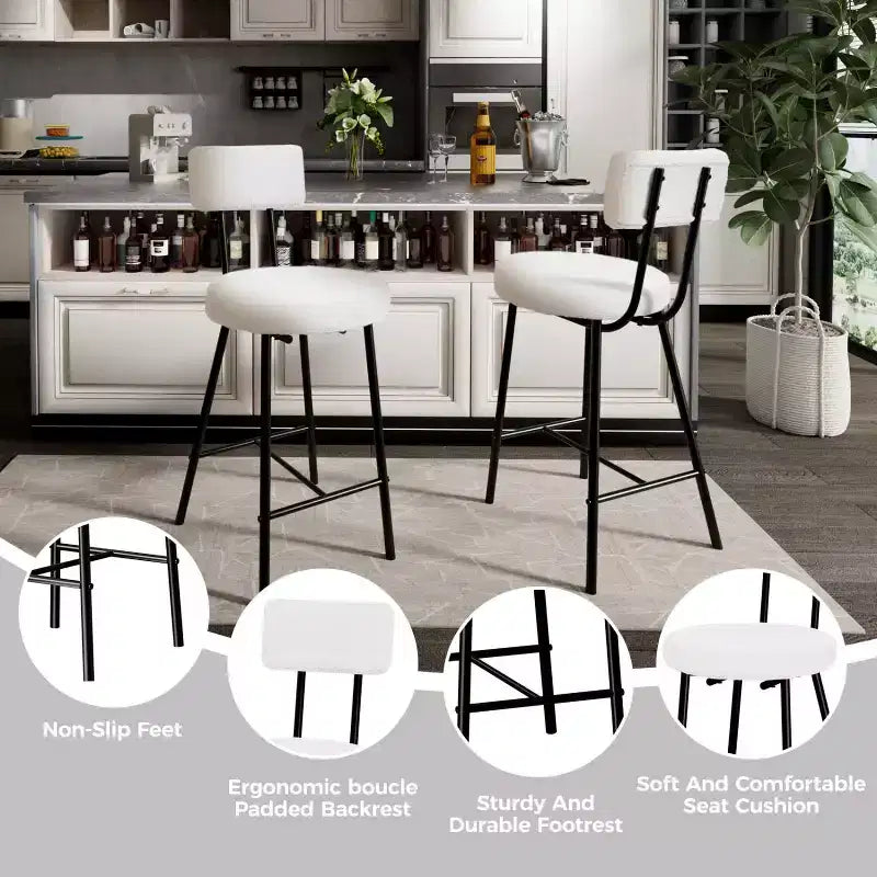 Set di 4 Sgabelli da Bar Alti, Sgabelli da Bancone Imbottiti con Sedile Rotondo, Moderni Sgabelli da Bar con Schienale e Poggiapiedi in Metallo