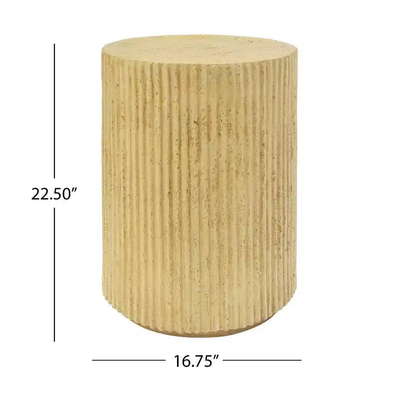 Tavolino cilindrico MGO, texture effetto legno, colore marrone antico
