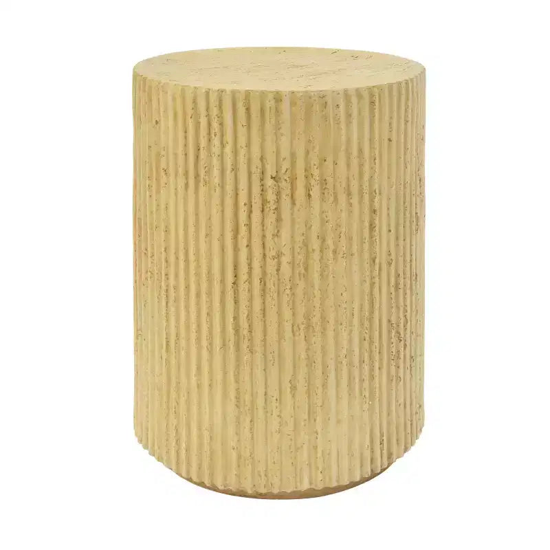 Tavolino cilindrico MGO, texture effetto legno, colore marrone antico