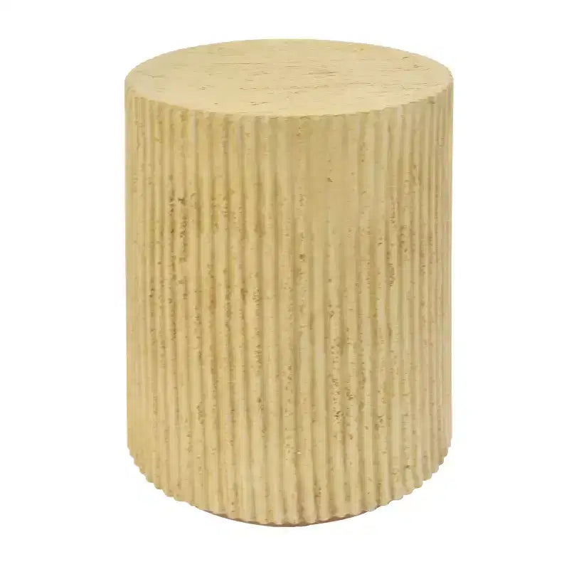 Tavolino cilindrico MGO, texture effetto legno, colore marrone antico