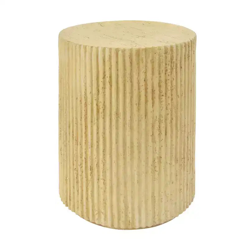 Tavolino cilindrico MGO, texture effetto legno, colore marrone antico