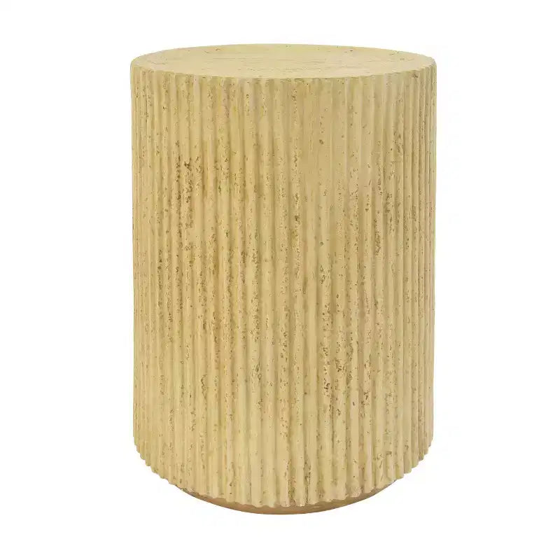 Tavolino cilindrico MGO, texture effetto legno, colore marrone antico
