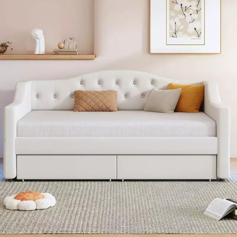 Divano letto imbottito Whisen Twin XL con luci a LED e 2 cassetti