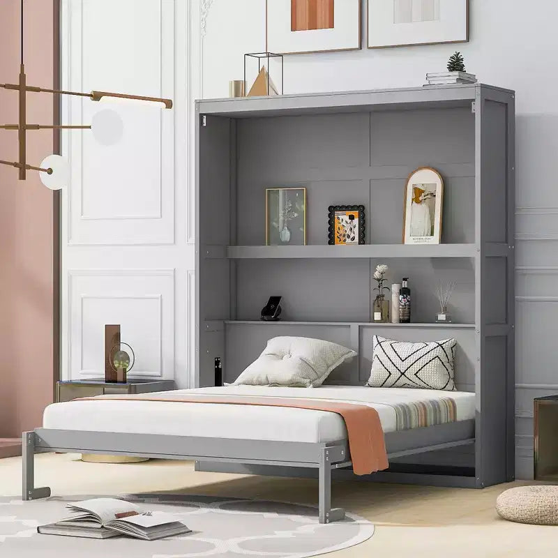 Letto a scomparsa Queen Size CLIHOME con mensole per risparmiare spazio