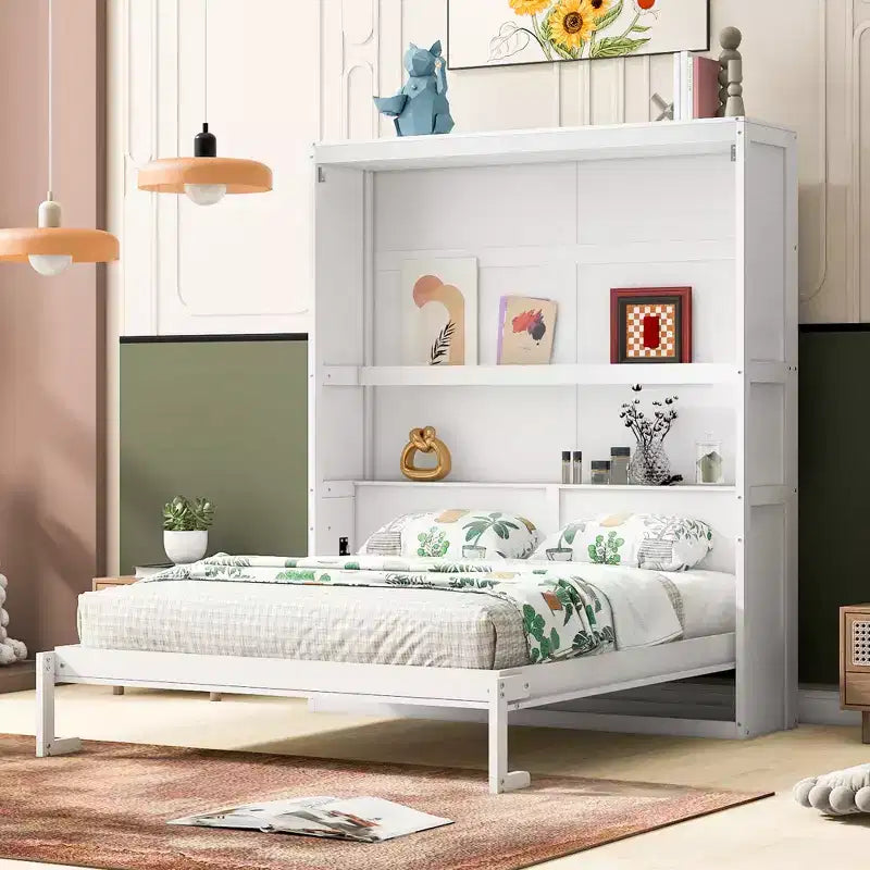 Letto a scomparsa Queen Size CLIHOME con mensole per risparmiare spazio