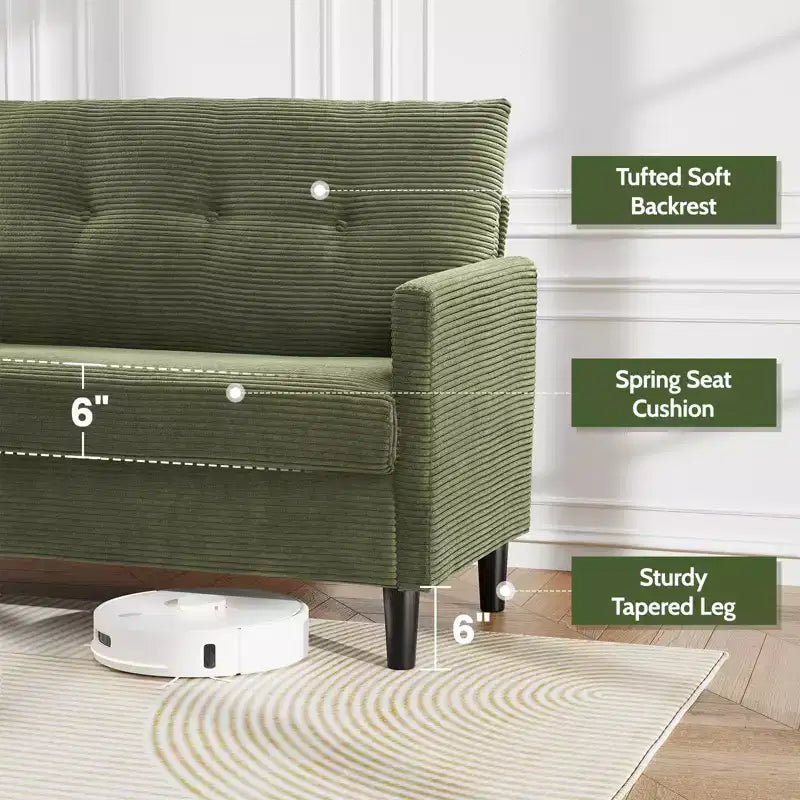 Divanetto Dyonery 50 in Velluto a Coste Beige con Struttura in Legno Massello per Soggiorno, Divanetto Piccolo Comodo con Seduta Profonda, Cuscino a Molle, Montaggio Senza Attrezzi