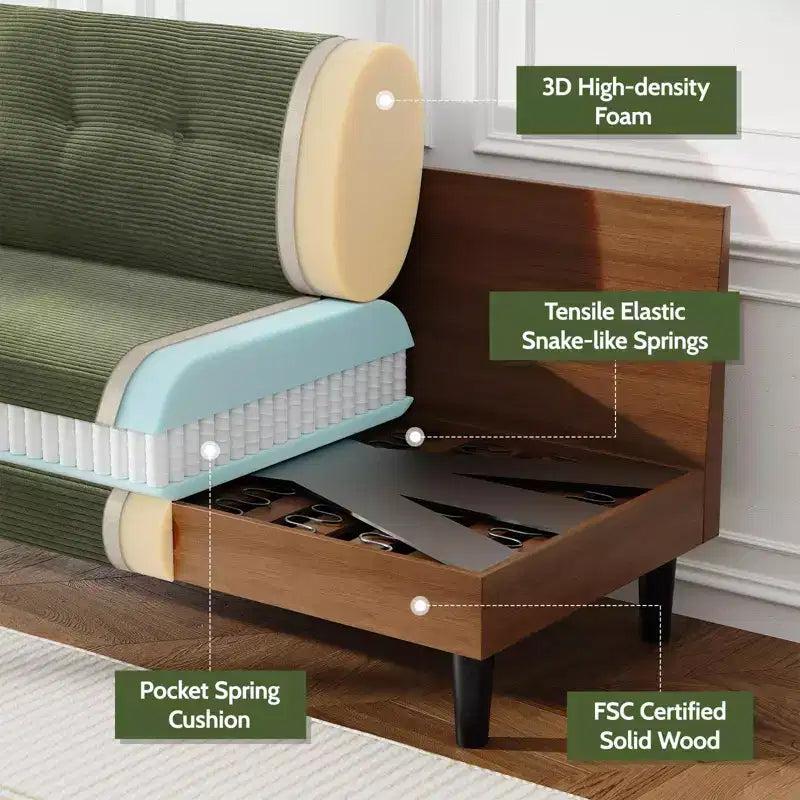 Divanetto Dyonery 50 in Velluto a Coste Beige con Struttura in Legno Massello per Soggiorno, Divanetto Piccolo Comodo con Seduta Profonda, Cuscino a Molle, Montaggio Senza Attrezzi