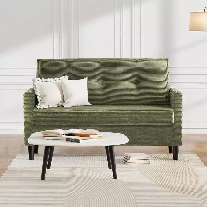 Divanetto Dyonery 50 in Velluto a Coste Beige con Struttura in Legno Massello per Soggiorno, Divanetto Piccolo Comodo con Seduta Profonda, Cuscino a Molle, Montaggio Senza Attrezzi