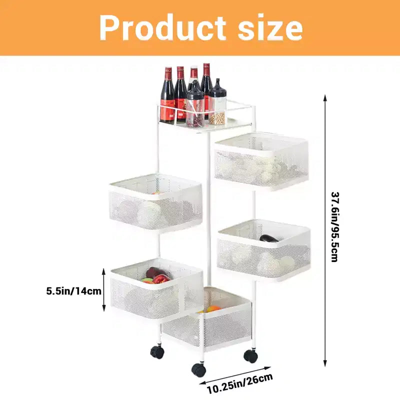 GustoWave Carrello per scaffali da cucina girevole a 5 ripiani