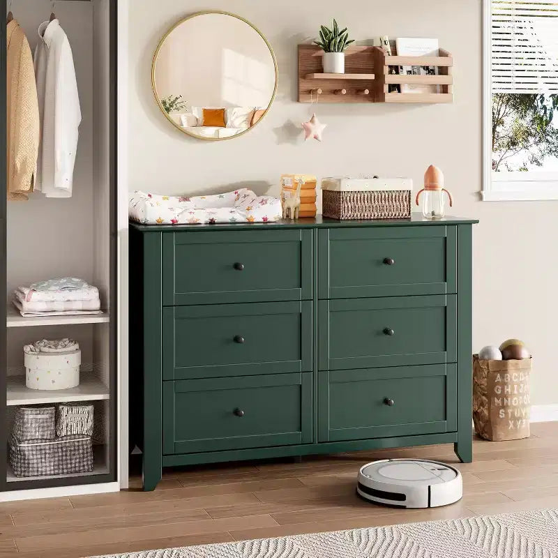 Cassettiere Acekool Cassettiera alta a 6 cassetti, organizer contenitore profondo, maniglie, stile moderno rustico per camera da letto, armadio, soggiorno, verde