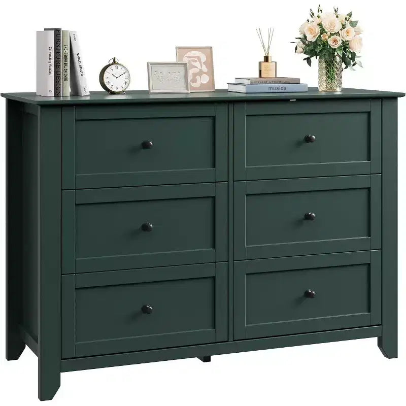 Cassettiere Acekool Cassettiera alta a 6 cassetti, organizer contenitore profondo, maniglie, stile moderno rustico per camera da letto, armadio, soggiorno, verde