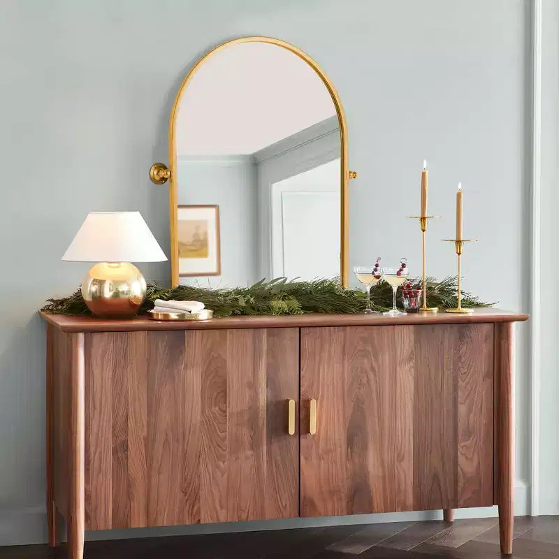 Specchio decorativo a parete Mayeerty con cornice in metallo dorato, ad angolo retto, ad arco, 36 x 24 x 2