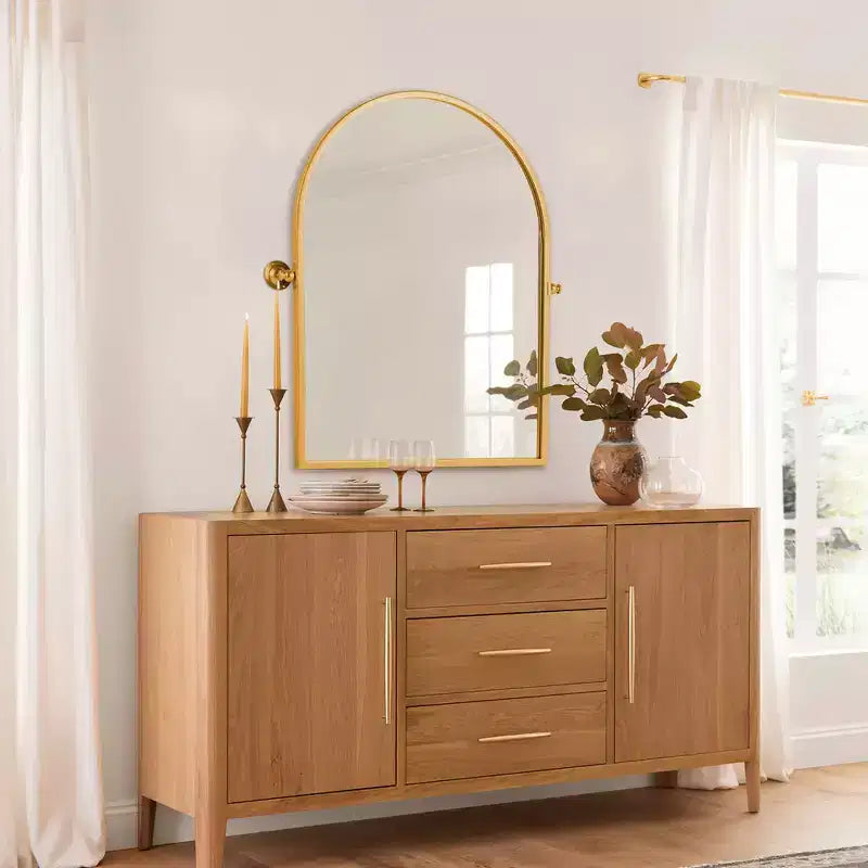 Specchio decorativo a parete Mayeerty con cornice in metallo dorato, ad angolo retto, ad arco, 36 x 24 x 2
