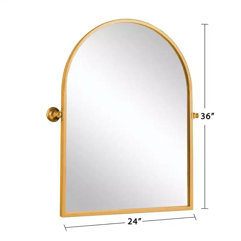 Specchio decorativo a parete Mayeerty con cornice in metallo dorato, ad angolo retto, ad arco, 36 x 24 x 2