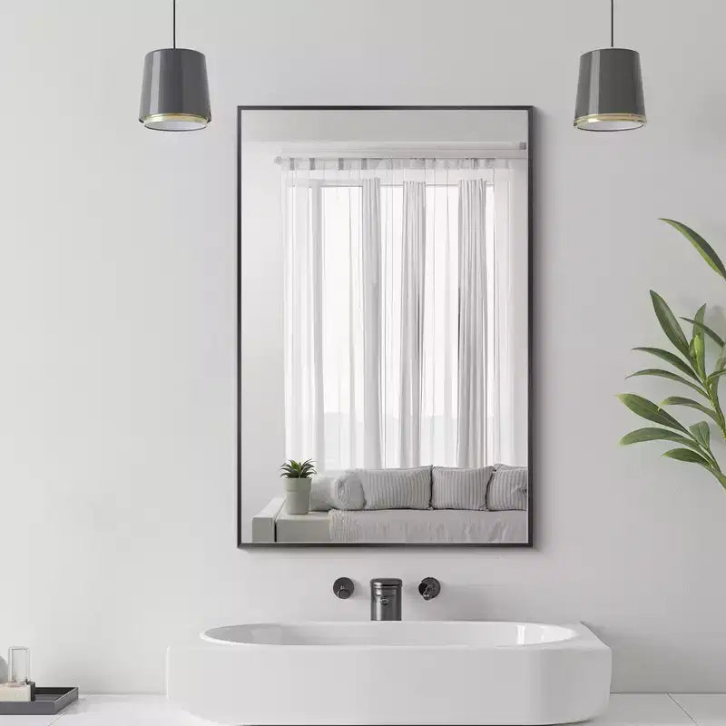 MAYEERTY 35.83x24.02x0.59 pollici Specchio Rettangolare Nero da Parete con Bordo Sottile in Alluminio ad Angolo Retto