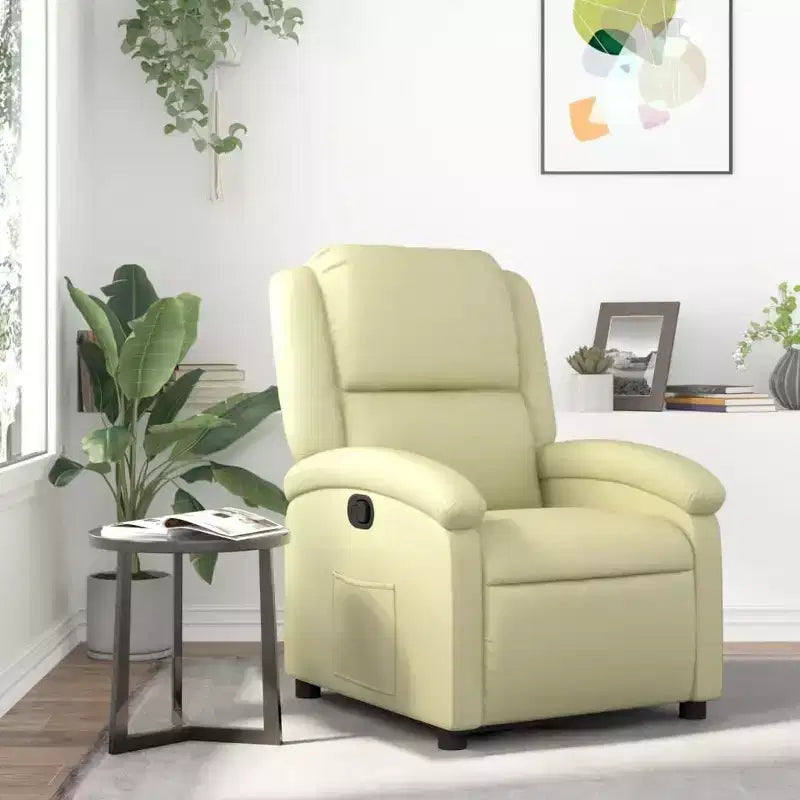 vidaXL Poltrona Reclinabile con Schienale Alto Divano Relax in Vera Pelle - Crema Reclinazione Manuale No Massaggio