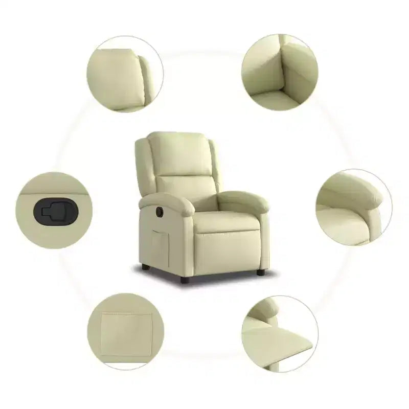 vidaXL Poltrona Reclinabile con Schienale Alto Divano Relax in Vera Pelle - Crema Reclinazione Manuale No Massaggio