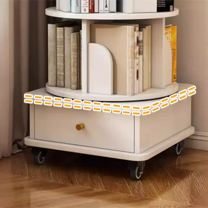 Chic Crate Libreria a 6 Livelli Girevole a 360° con Ruote e Cassetto, Salvaspazio per Camera da Letto e Ufficio
