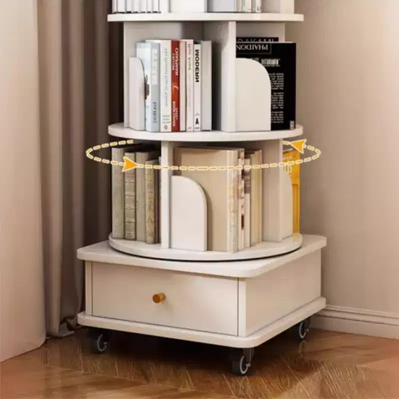 Chic Crate Libreria a 6 Livelli Girevole a 360° con Ruote e Cassetto, Salvaspazio per Camera da Letto e Ufficio