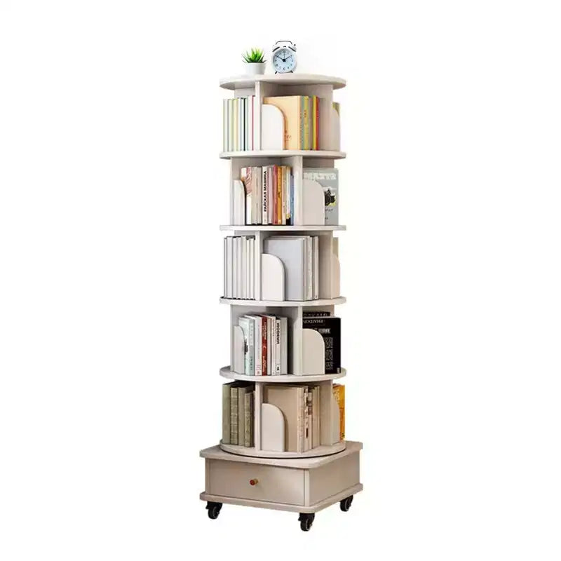 Chic Crate Libreria a 6 Livelli Girevole a 360° con Ruote e Cassetto, Salvaspazio per Camera da Letto e Ufficio