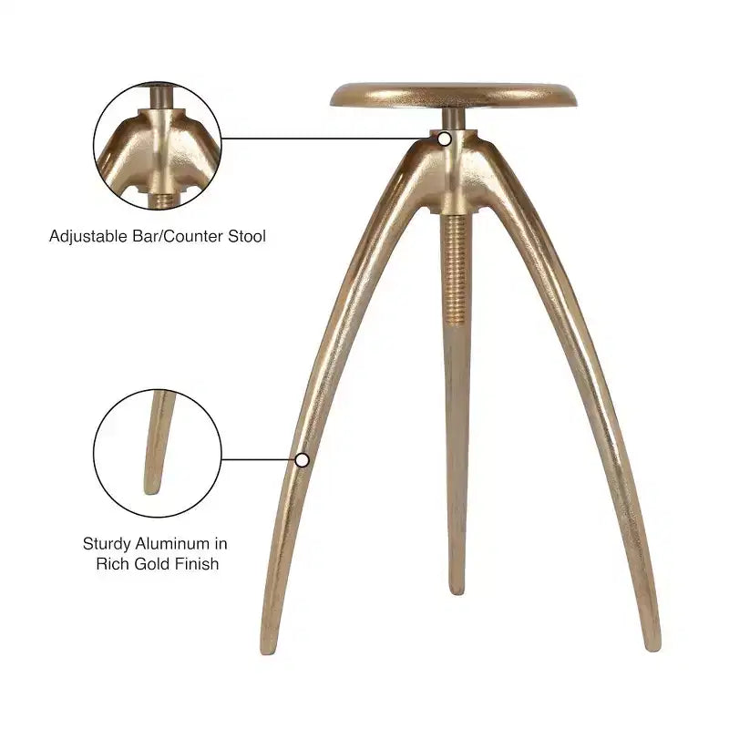 Gold Aluminum Adjustable Counter & Bar Stool – Backless Industrial Design