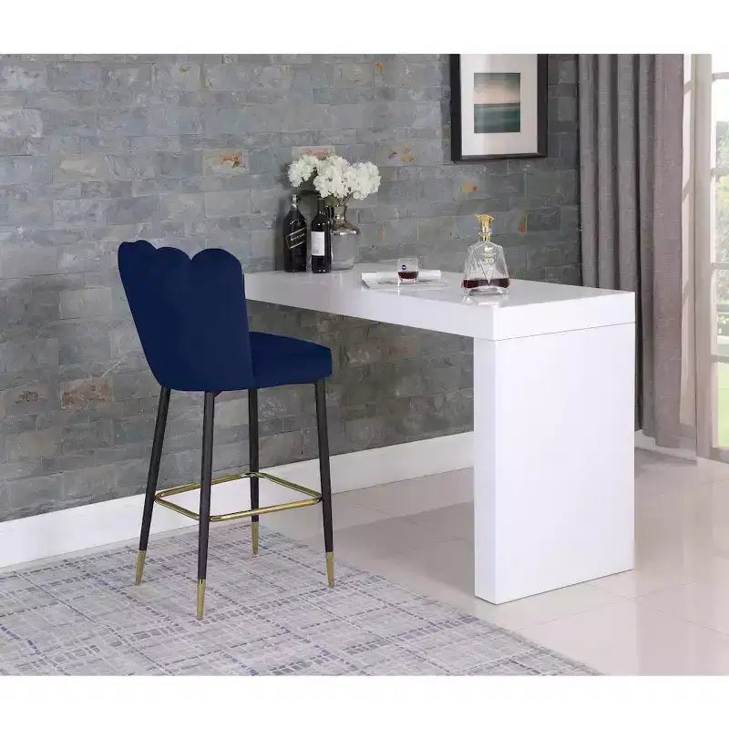 Navy Velvet Upholstered Bar Stool with Tufted Back – Set of 2