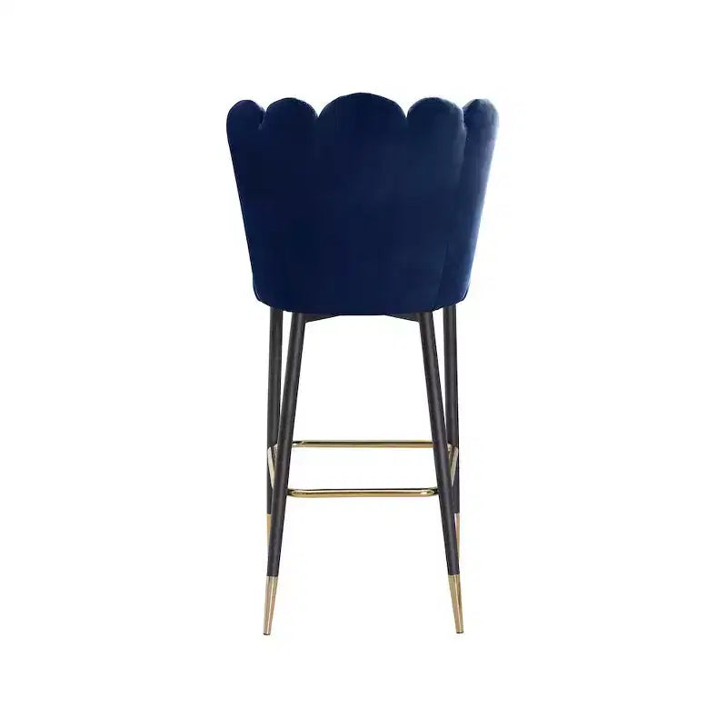 Navy Velvet Upholstered Bar Stool with Tufted Back – Set of 2