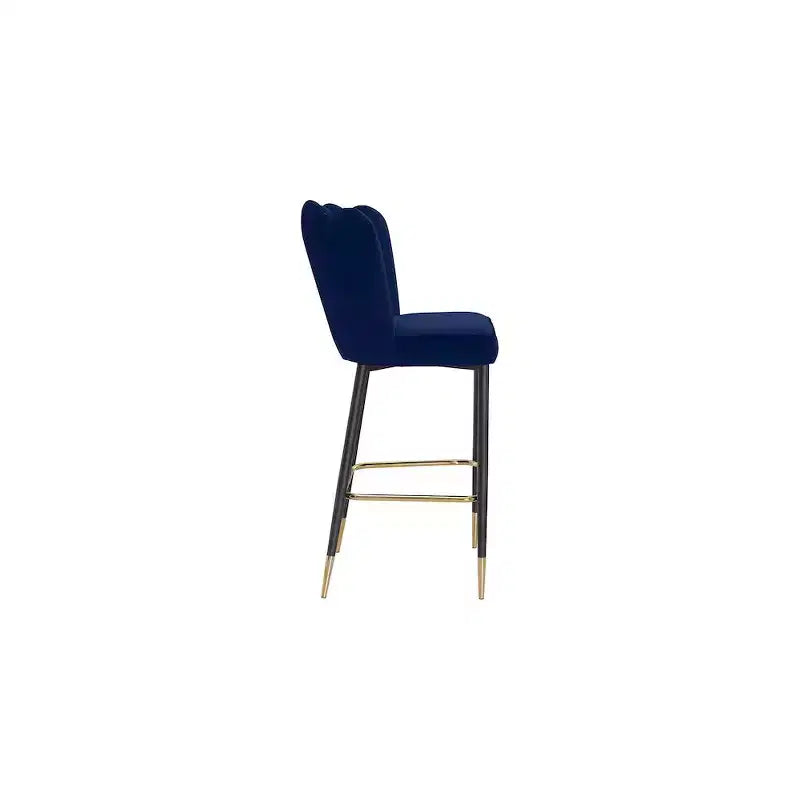 Navy Velvet Upholstered Bar Stool with Tufted Back – Set of 2