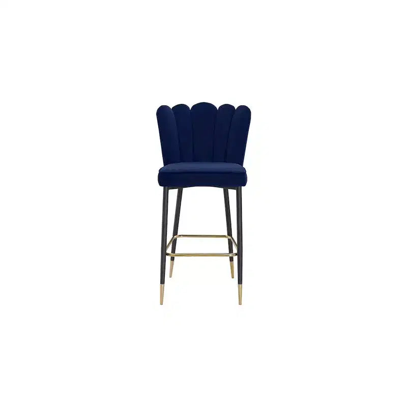 Navy Velvet Upholstered Bar Stool with Tufted Back – Set of 2