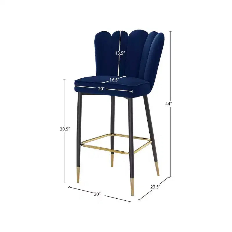 Navy Velvet Upholstered Bar Stool with Tufted Back – Set of 2