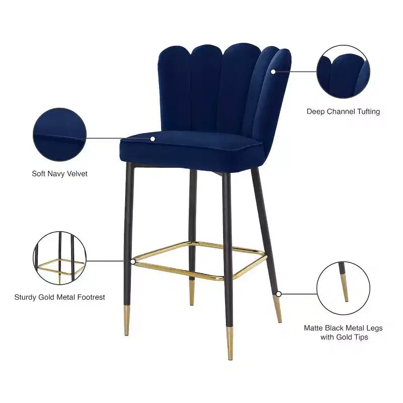 Navy Velvet Upholstered Bar Stool with Tufted Back – Set of 2