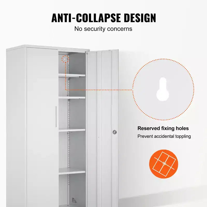 71" Steel Locking Storage Cabinet with 2 Magnetic Doors & 4 Adjustable Shelves – White