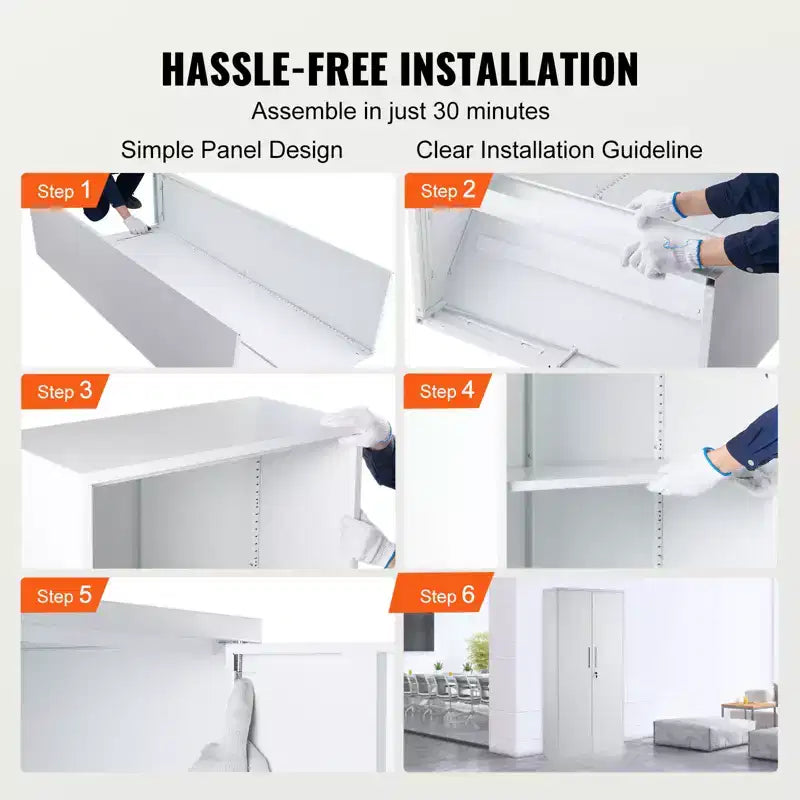 71" Steel Locking Storage Cabinet with 2 Magnetic Doors & 4 Adjustable Shelves – White