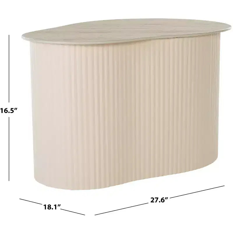 Large Beige Ceramic Side Table – Iron Base, Sculptural Accent Table