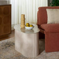 Large Beige Ceramic Side Table – Iron Base, Sculptural Accent Table