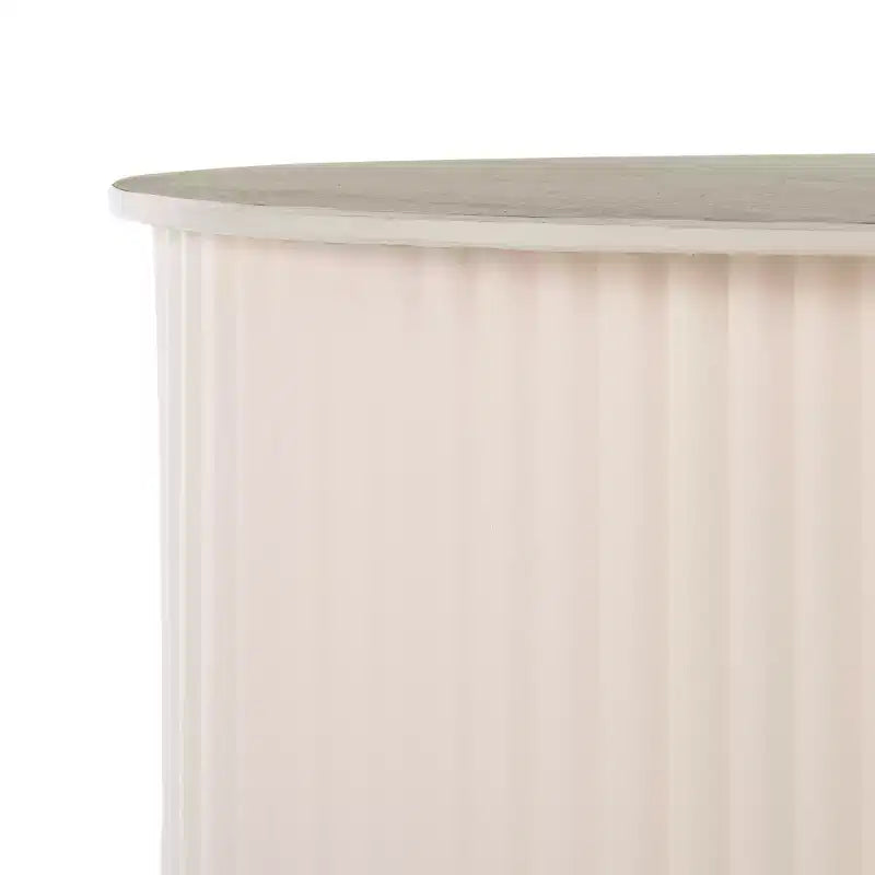 Large Beige Ceramic Side Table – Iron Base, Sculptural Accent Table