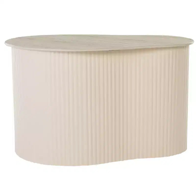 Large Beige Ceramic Side Table – Iron Base, Sculptural Accent Table