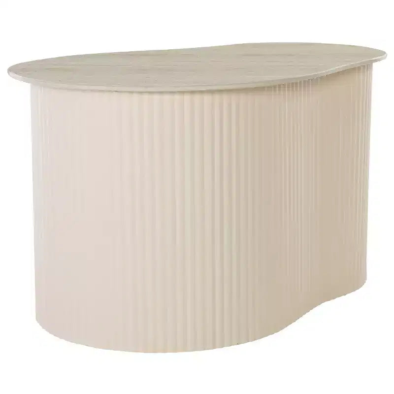 Large Beige Ceramic Side Table – Iron Base, Sculptural Accent Table