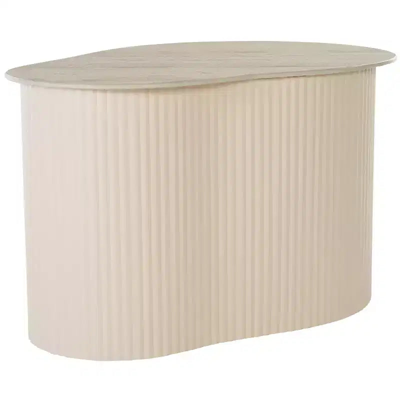 Large Beige Ceramic Side Table – Iron Base, Sculptural Accent Table