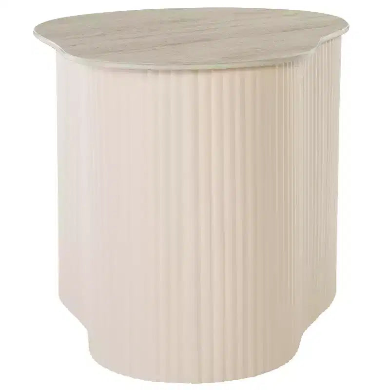 Large Beige Ceramic Side Table – Iron Base, Sculptural Accent Table