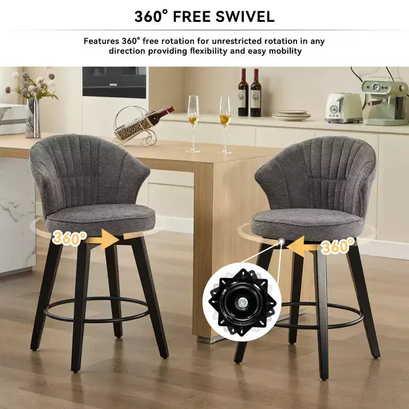 Zeus & Ruta Set di 2 Sgabelli da Bar Girevoli con Schienale Alto da 25" con Rivestimento in ciniglia, Gambe in Legno e Altezza Regolabile
