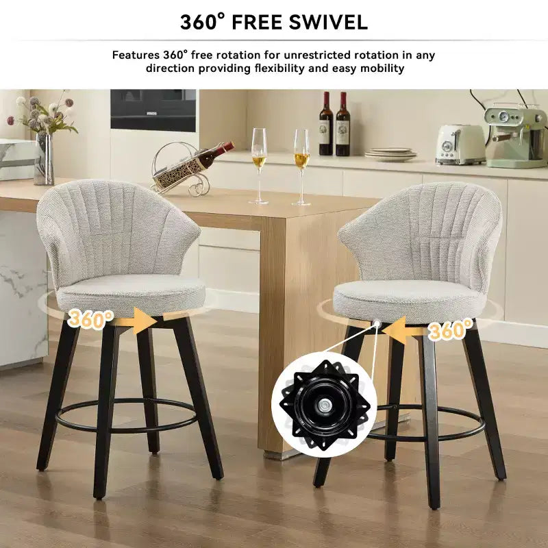 Zeus & Ruta Set di 2 Sgabelli da Bar Girevoli con Schienale Alto da 25" con Rivestimento in ciniglia, Gambe in Legno e Altezza Regolabile