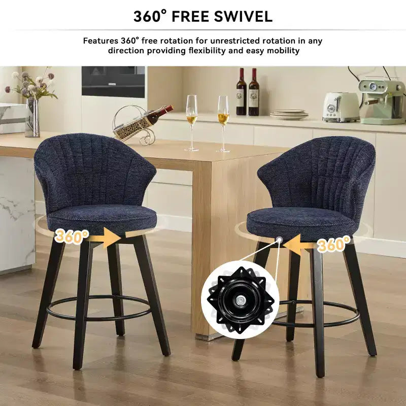 Zeus & Ruta Set di 2 Sgabelli da Bar Girevoli con Schienale Alto da 25" con Rivestimento in ciniglia, Gambe in Legno e Altezza Regolabile