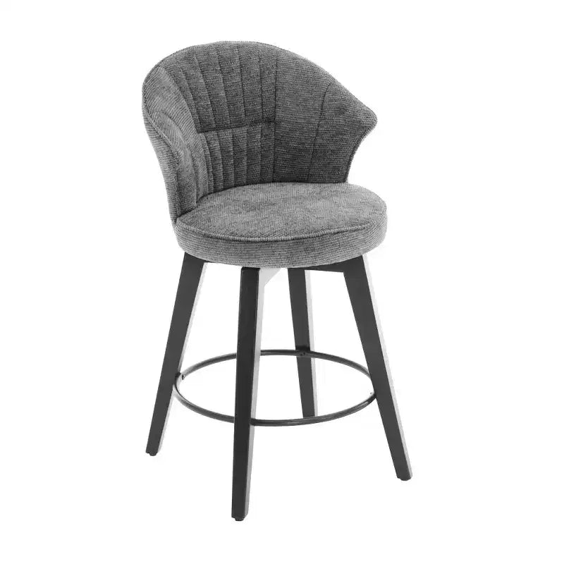 Zeus & Ruta Set di 2 Sgabelli da Bar Girevoli con Schienale Alto da 25" con Rivestimento in ciniglia, Gambe in Legno e Altezza Regolabile
