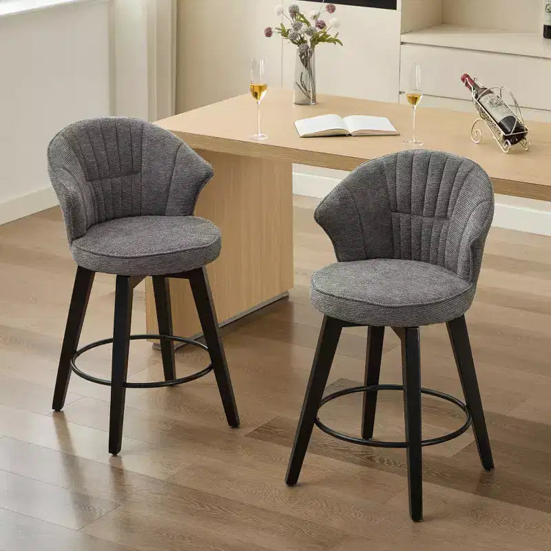 Zeus & Ruta Set di 2 Sgabelli da Bar Girevoli con Schienale Alto da 25" con Rivestimento in ciniglia, Gambe in Legno e Altezza Regolabile