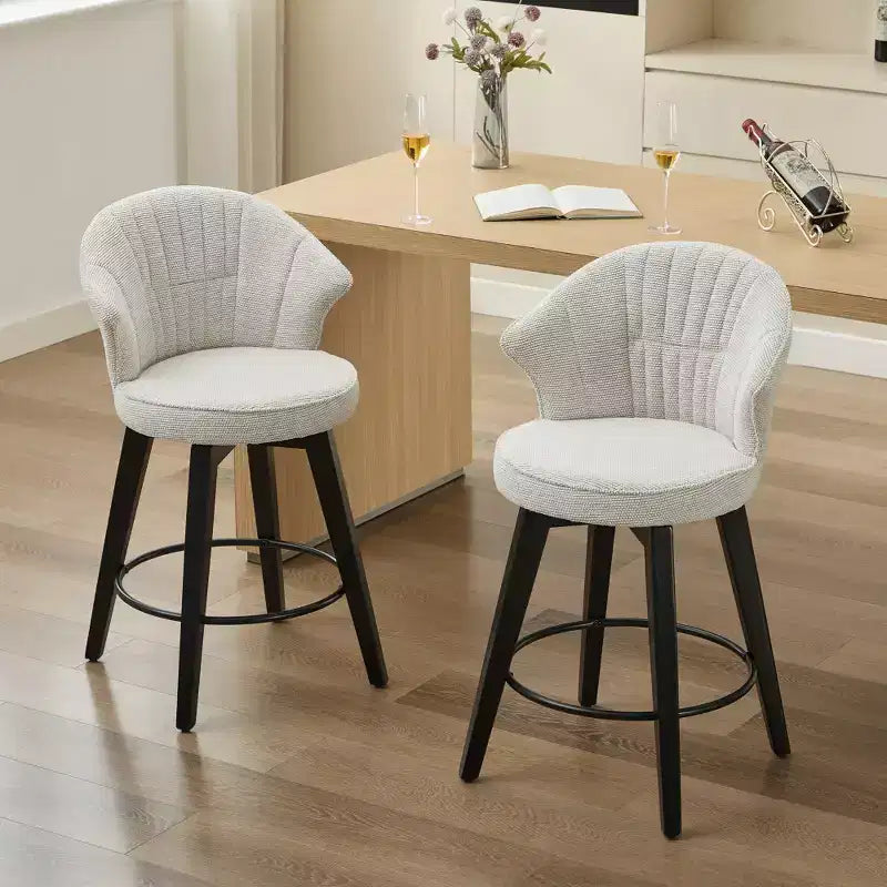 Zeus & Ruta Set di 2 Sgabelli da Bar Girevoli con Schienale Alto da 25" con Rivestimento in ciniglia, Gambe in Legno e Altezza Regolabile